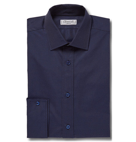 Blue Slim-Fit Pin-Dot Cotton Shirt